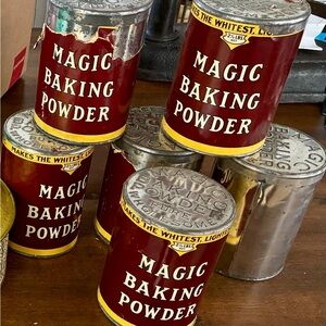 Vintage MAGIC Baking Powder Tins – Retro Rustic Farmhouse Kitchen Decor